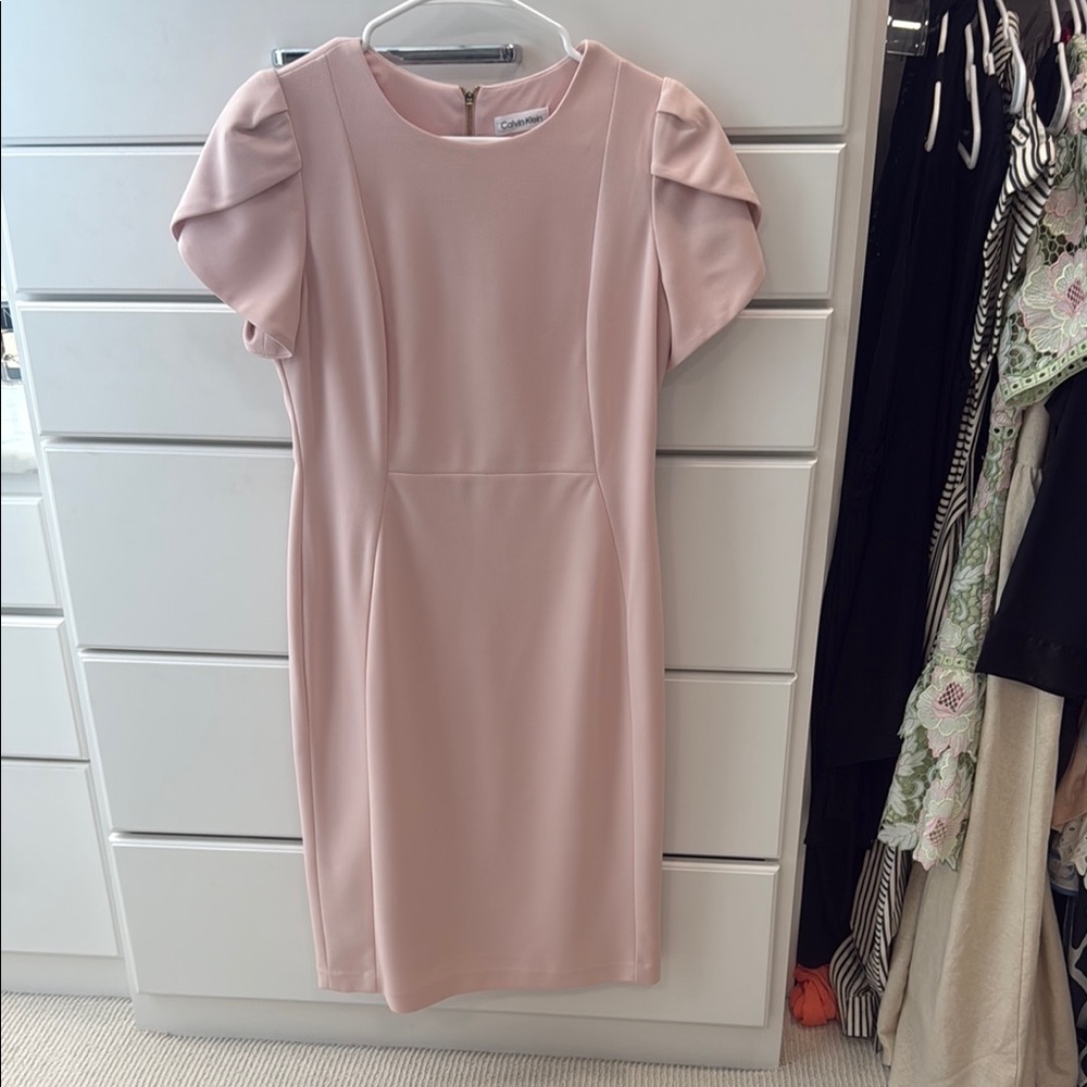Calvin Klein Pink Sheath Dress with Puff Sleeves